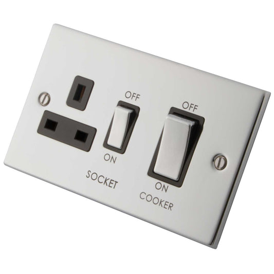 M2 Decorative 45A Cooker Control Unit Metal / Black Insert Polished Stainless Steel
