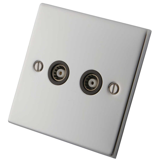 M2 Decorative 2 Gang Coaxial Socket Black Insert Polished Stainless Steel