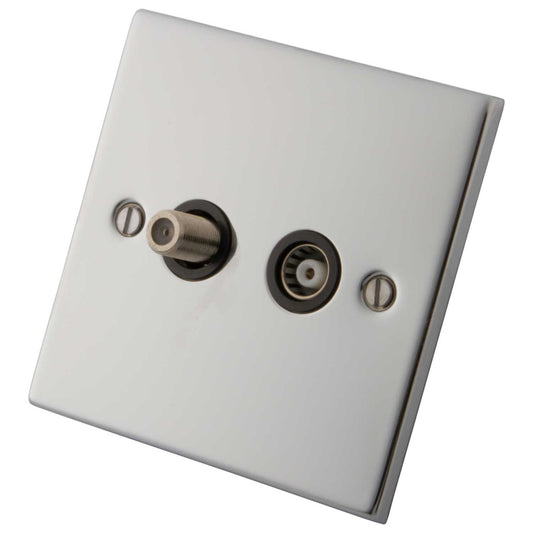 M2 Decorative 1 Gang Satellite and Coaxial Socket Black Insert Polished Stainless Steel