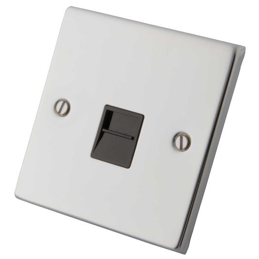 M2 Decorative 1 Gang Secondary Telephone Socket Black Insert Polished Stainless Steel