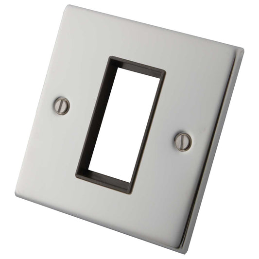 M2 Decorative 1 Gang 1 Euro Module Front Plate Black Insert Polished Stainless Steel