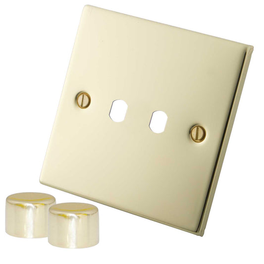 M2 Decorative 2 Gang Unfurnished Dimmer Plate Polished Brass