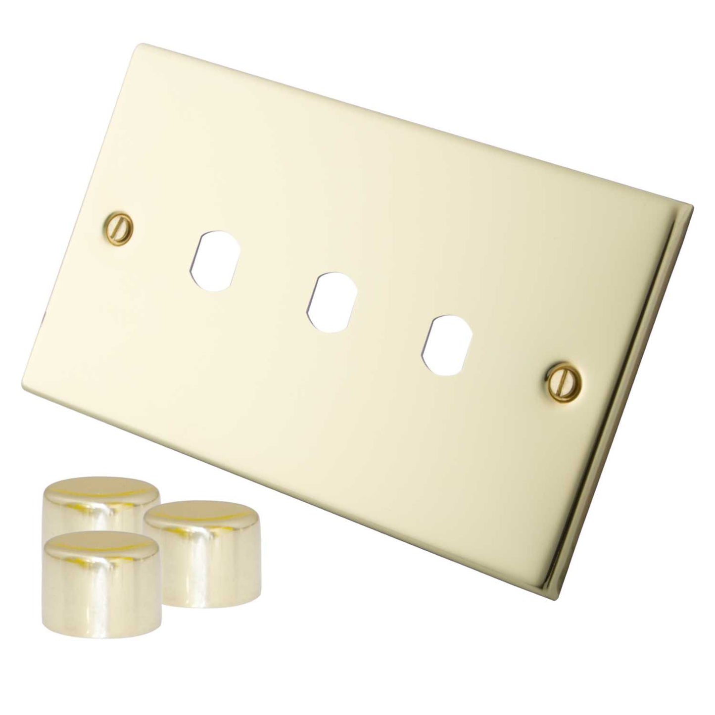 M2 Decorative 3 Gang Unfurnished Dimmer Plate Polished Brass