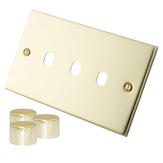 M2 Decorative 3 Gang Unfurnished Dimmer Plate Polished Brass