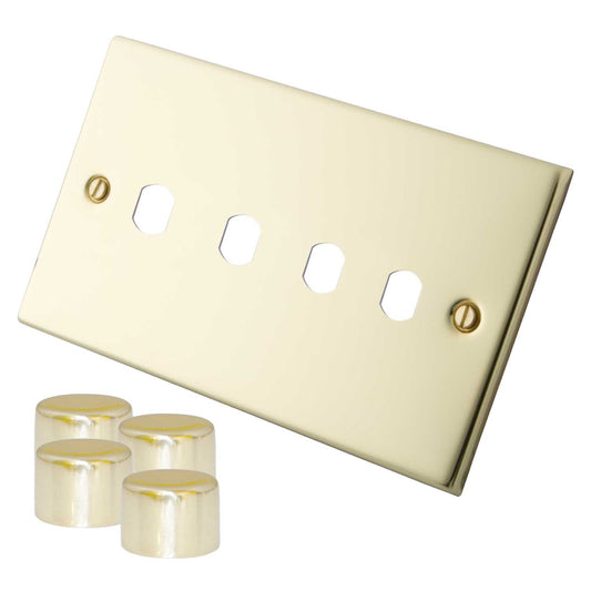 M2 Decorative 4 Gang Unfurnished Dimmer Plate Polished Brass