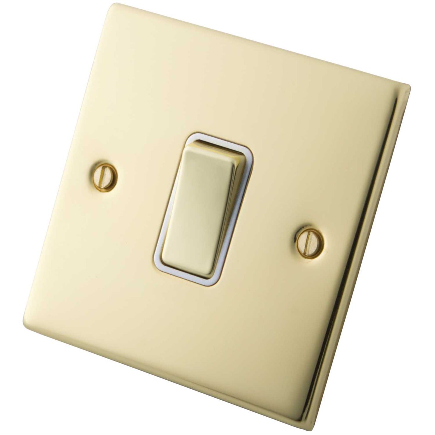 M2 Decorative 10A 1 Gang 2 Way Light Switch White Insert Polished Brass