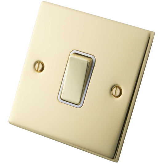 M2 Decorative 10A 1 Gang 2 Way Light Switch White Insert Polished Brass