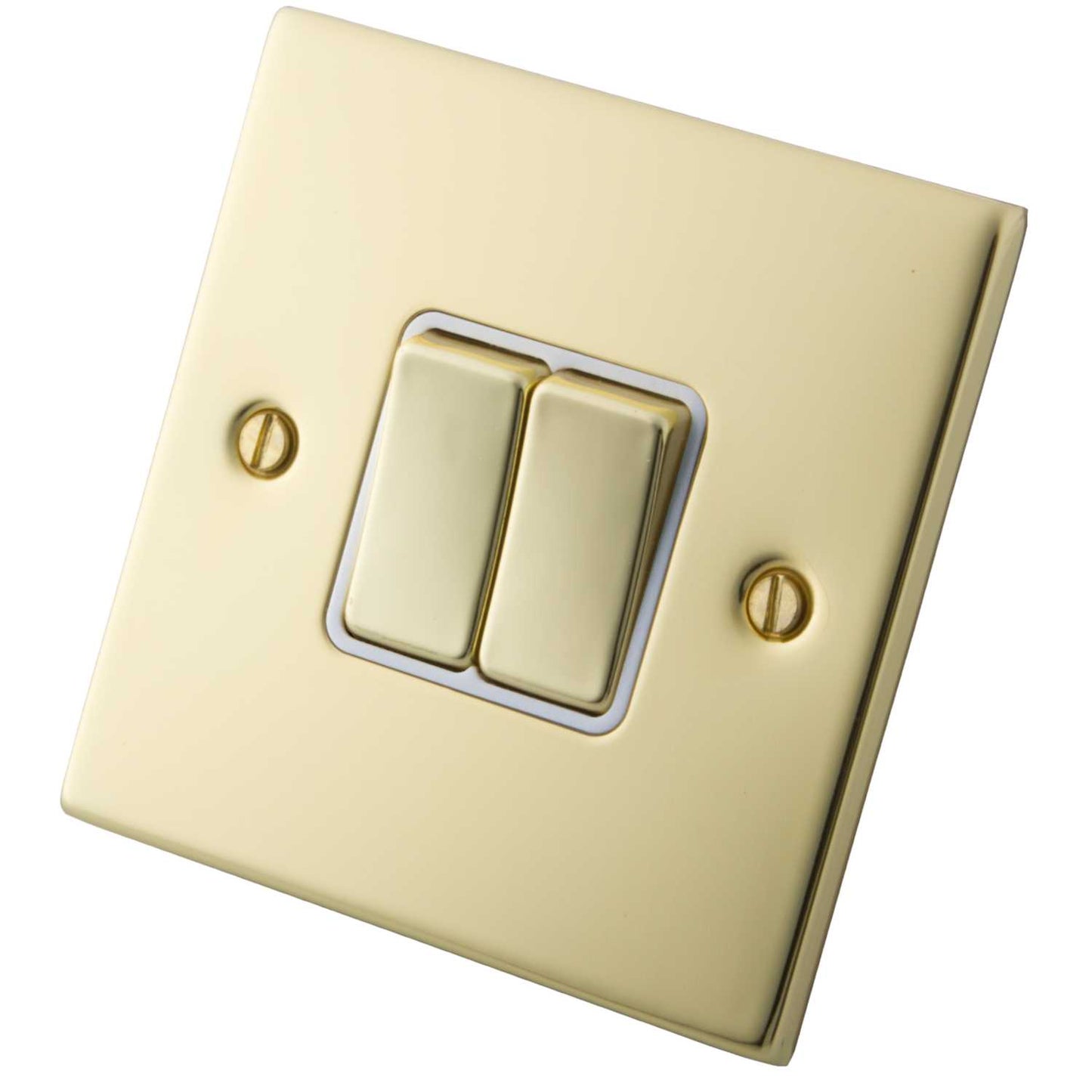 M2 Decorative 10A 2 Gang 2 Way Light Switch White Insert Polished Brass