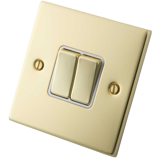 M2 Decorative 10A 2 Gang 2 Way Light Switch White Insert Polished Brass