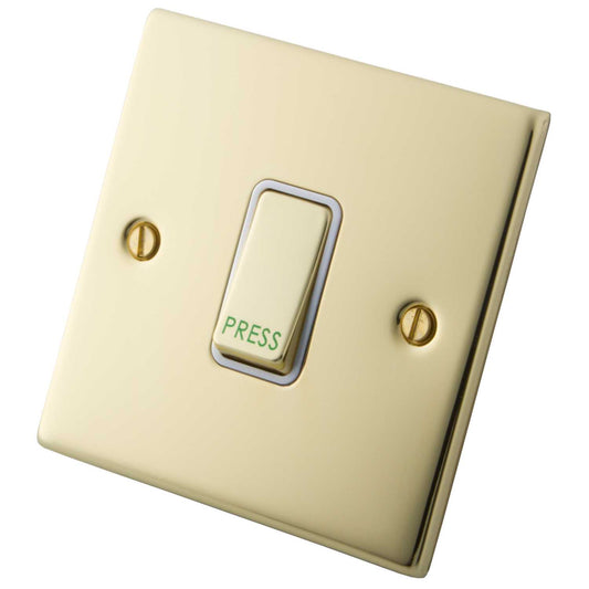 M2 Decorative 10A 1 Gang 2 Way Retractive Switch White Insert Polished Brass