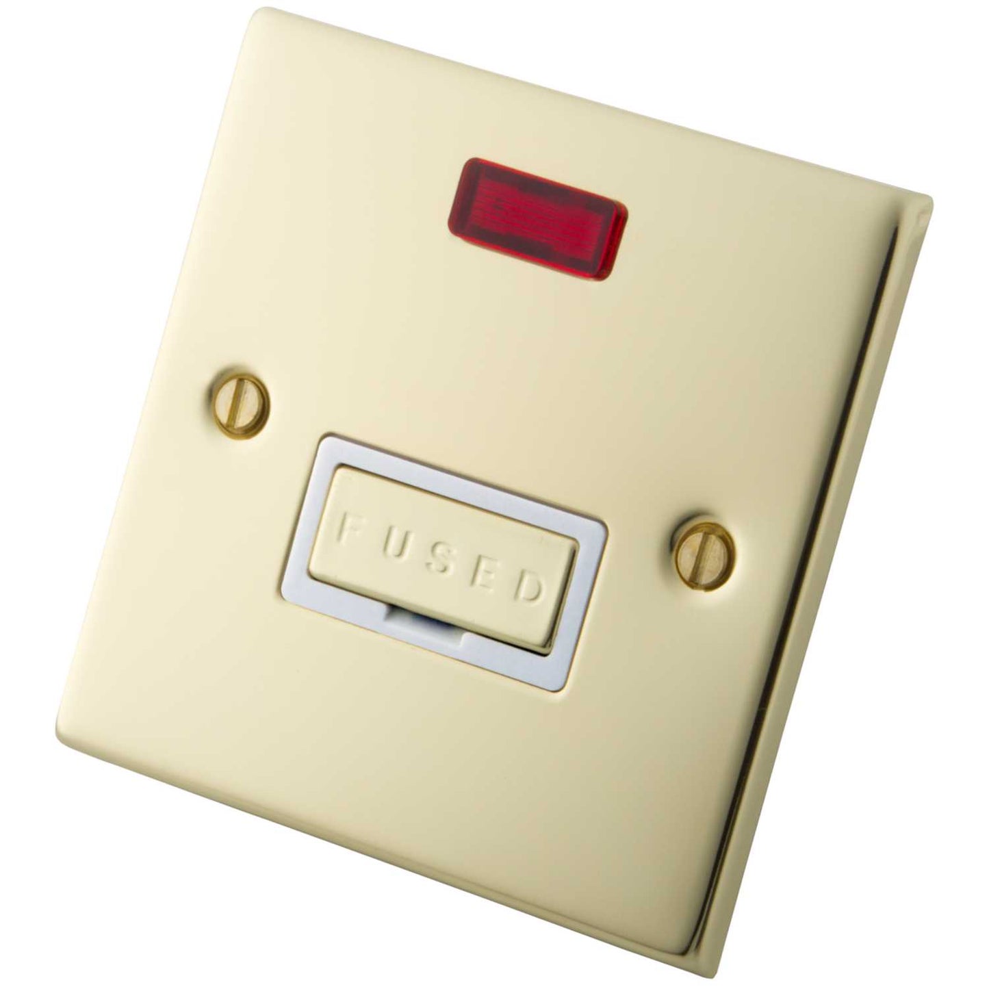 M2 Decorative 13A Unswitched Fused Spur With Neon Indicator White Insert Polished Brass