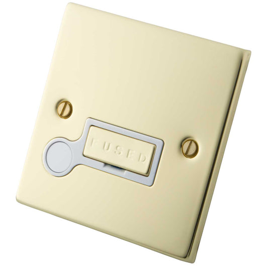 M2 Decorative 13A Unswitched Fused Spur With Flex Outlet White Insert Polished Brass