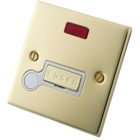 M2 Decorative 13A Unswitched Fused Spur Neon White Insert Polished Brass