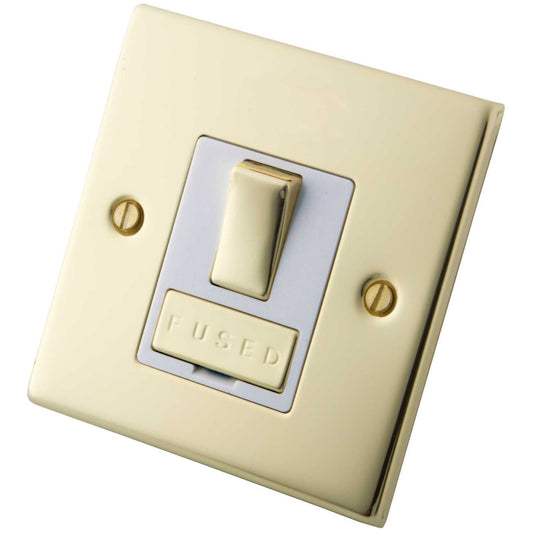 M2 Decorative 13A Switched Fused Spur White Insert Polished Brass