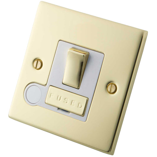 M2 Decorative 13A Switched Fused Spur With Flex Outlet White Insert Polished Brass