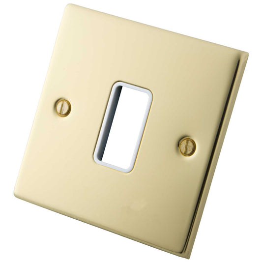M2 Decorative 1 Gang 1 Module Front Plate White Insert Polished Brass