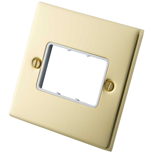 M2 Decorative 1 Gang 3 Module Front Plate White Insert Polished Brass