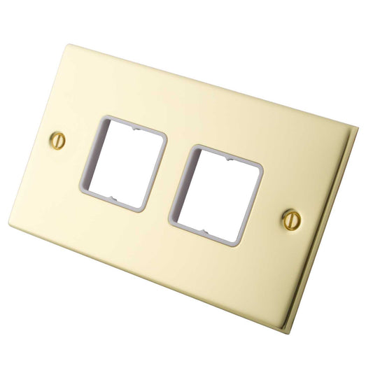 M2 Decorative 2 Gang 4 Module Front Plate White Insert Polished Brass