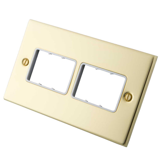 M2 Decorative 2 Gang 6 Module Front Plate White Insert Polished Brass