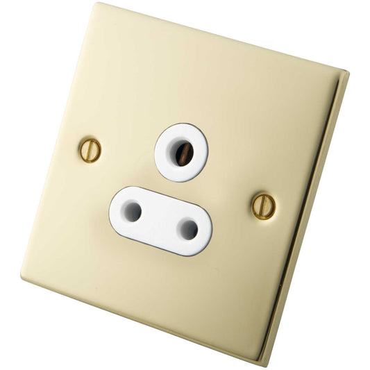 M2 Decorative 5A 1 Gang Unswitched Single Socket White Insert Polished Brass