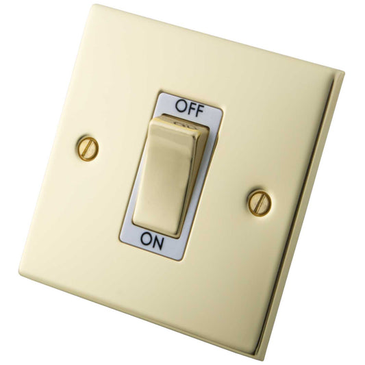 M2 Decorative 45A DP 1 Gang Switch White Insert Polished Brass