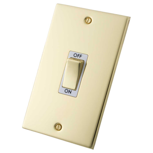 M2 Decorative 45A DP 2 Gang Vertical Switch White Insert Polished Brass