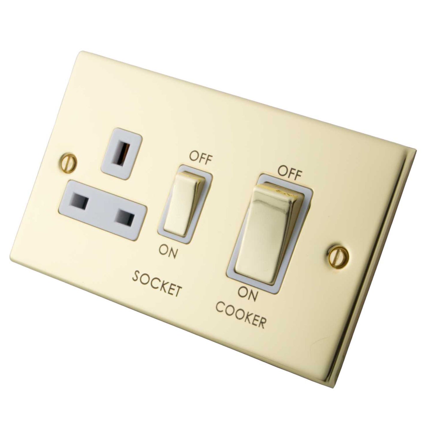M2 Decorative 45A Cooker Control Unit White Insert Polished Brass