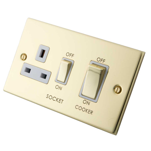 M2 Decorative 45A Cooker Control Unit White Insert Polished Brass