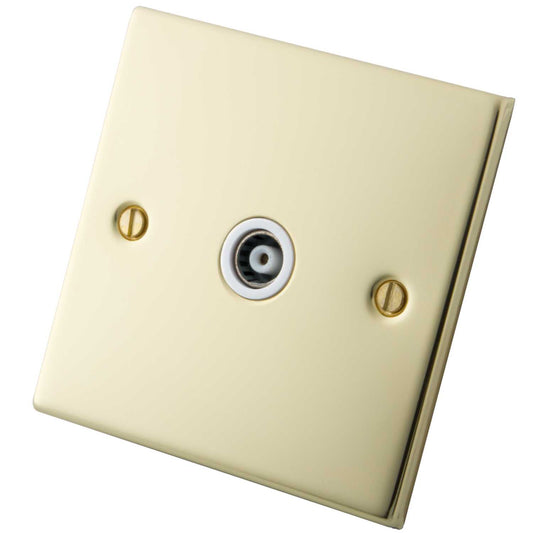M2 Decorative 1 Gang Coaxial Socket White Insert Polished Brass