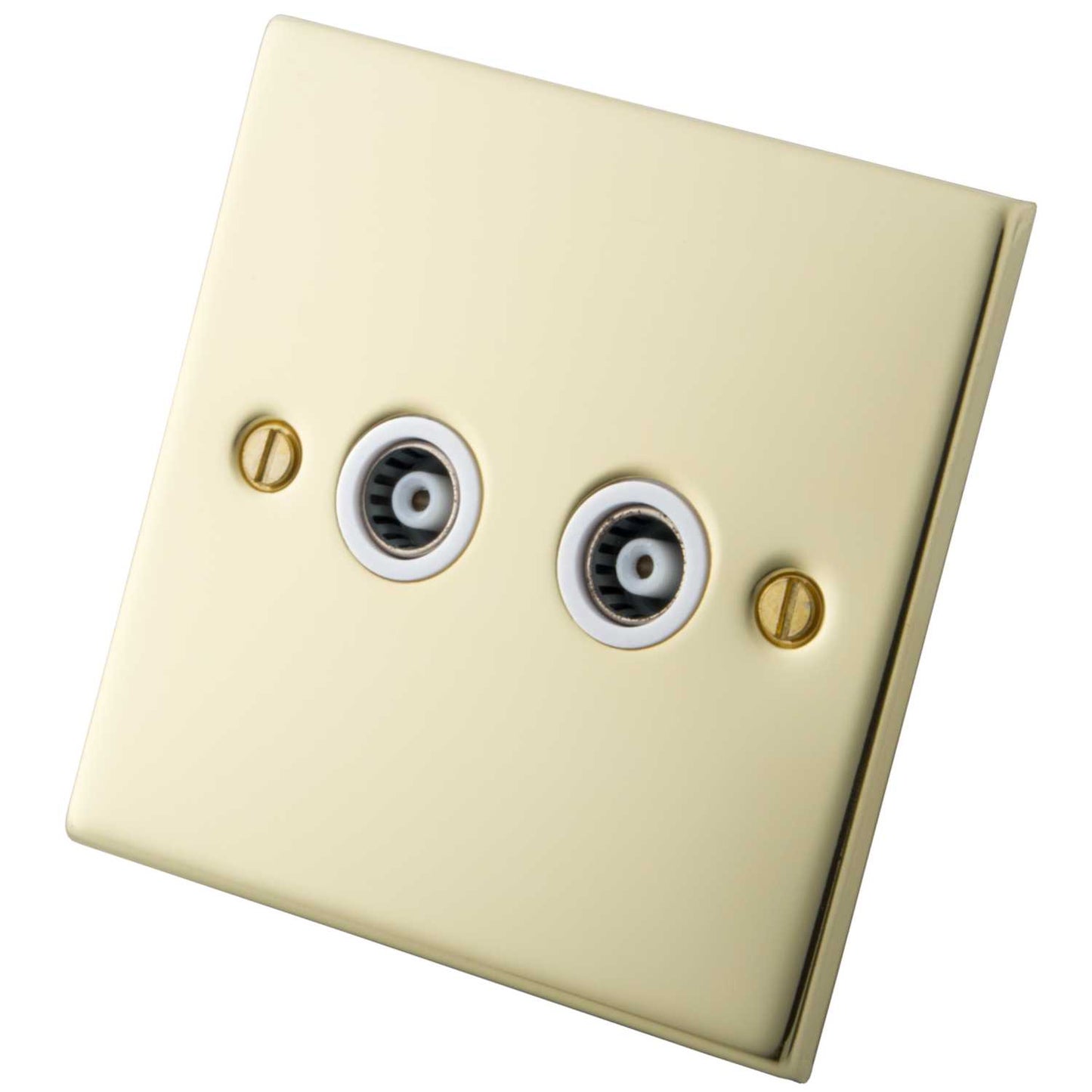 M2 Decorative 2 Gang Coaxial Socket White Insert Polished Brass
