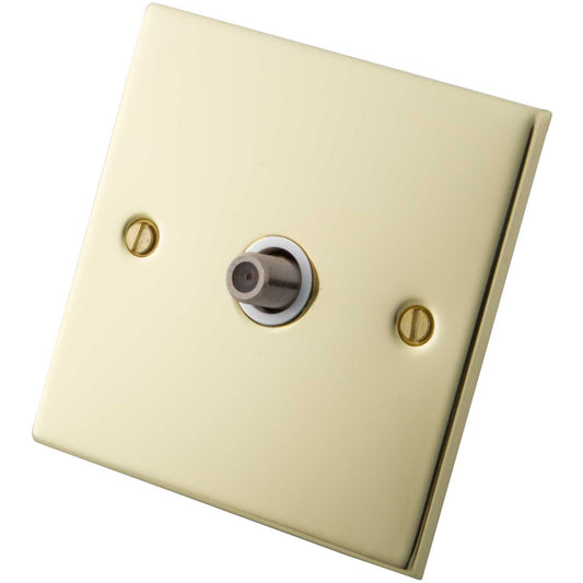 M2 Decorative 1 Gang Satellite Socket White Insert Polished Brass