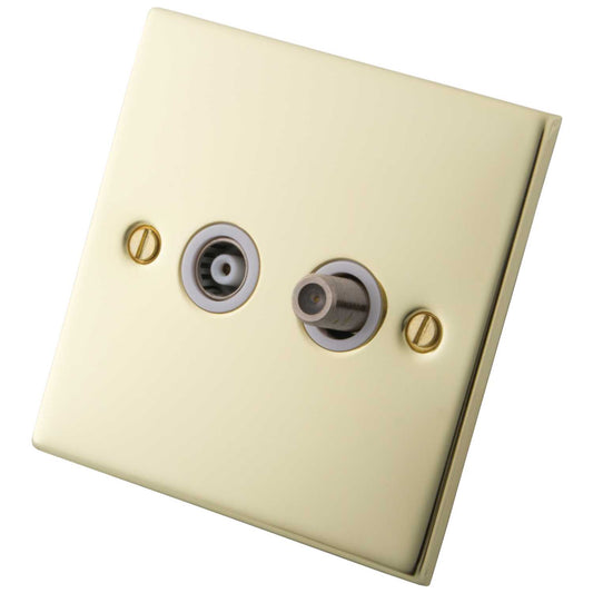 M2 Decorative 1 Gang Satellite and Coaxial Socket White Insert Polished Brass