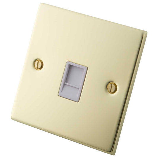 M2 Decorative 1 Gang Cat 5E Data Outlet White Insert Polished Brass