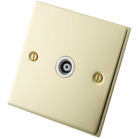 M2 Decorative 1 Gang Isolated Coaxial Socket White Insert Polished Brass