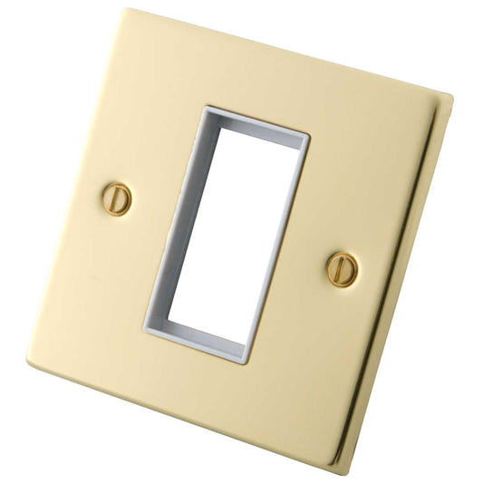 M2 Decorative 1 Gang 1 Module Front Plate White Insert Polished Brass