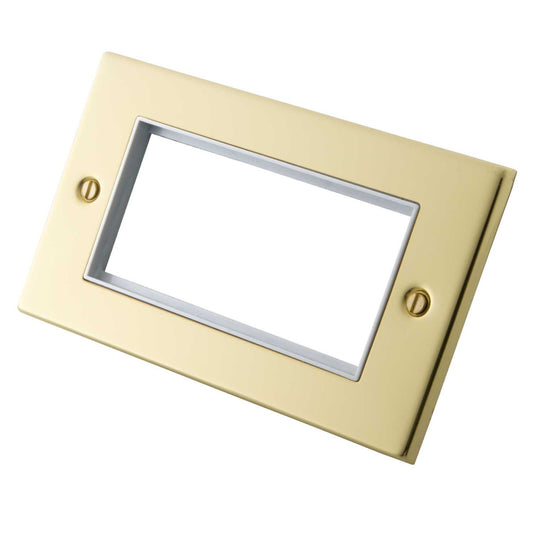 M2 Decorative 2 Gang 4 Module Front Plate White Insert Polished Brass