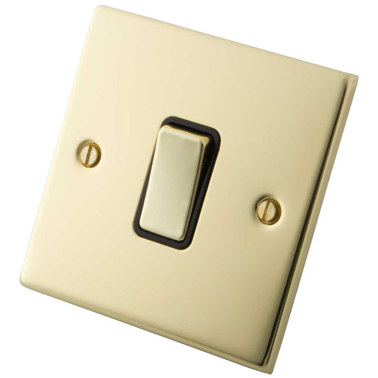 M2 Decorative 10A 1 Gang 2 Way Light Switch Black Insert Polished Brass