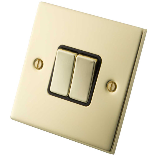 M2 Decorative 10A 2 Gang 2 Way Light Switch Black Insert Polished Brass