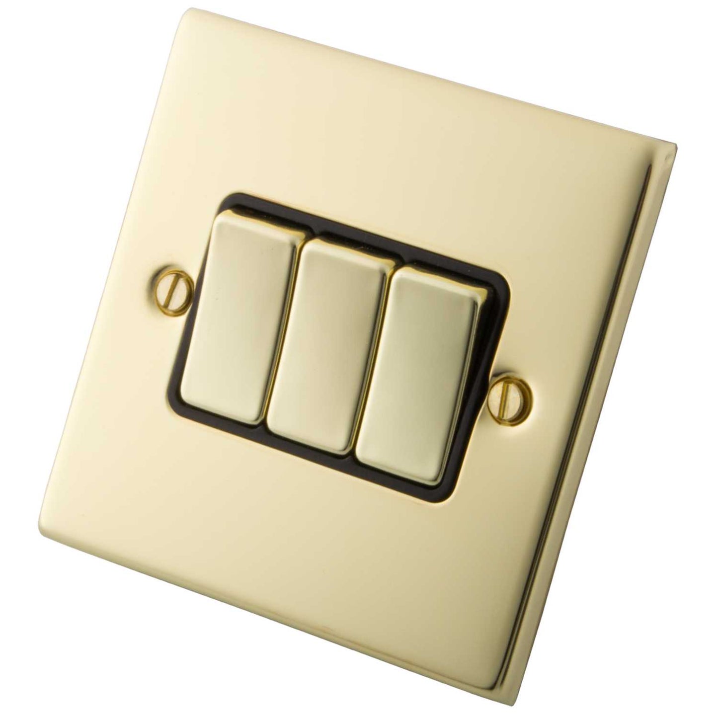 M2 Decorative 10A 3 Gang 2 Way Light Switch Black Insert Polished Brass