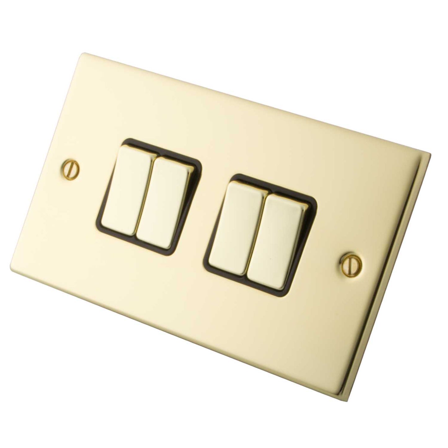 M2 Decorative 10A 4 Gang 2 Way Light Switch Black Insert Polished Brass