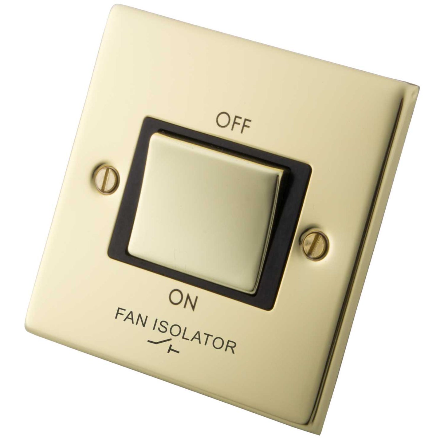 M2 Decorative 10A Triple Pole Fan Isolator Black Insert Polished Brass