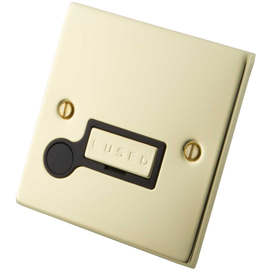M2 Decorative 13A Unswitched Fused Spur With Flex Outlet Black Insert Polished Brass