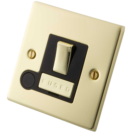 M2 Decorative 13A Switched Fused Spur With Flex Outlet Black Insert Polished Brass