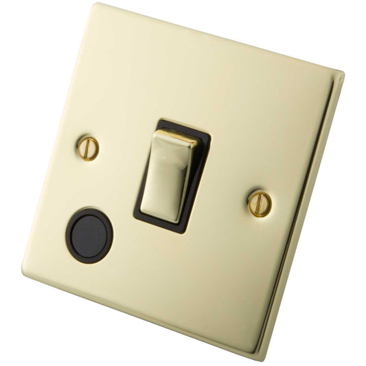 M2 Decorative 20A DP Switch with Flex Outlet Black Insert Polished Brass