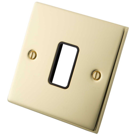 M2 Decorative 1 Gang 1 Module Front Plate Black Insert Polished Brass
