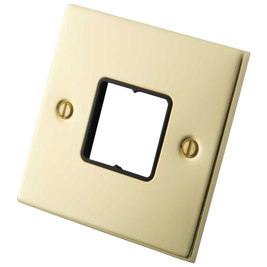 M2 Decorative 1 Gang 2 Module Front Plate Black Insert Polished Brass
