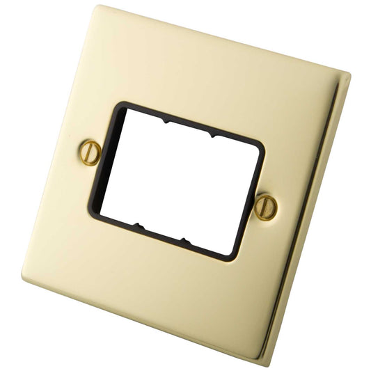 M2 Decorative 1 Gang 3 Module Front Plate Black Insert Polished Brass