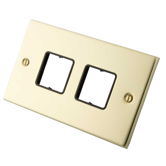 M2 Decorative 2 Gang 4 Module Front Plate Black Insert Polished Brass