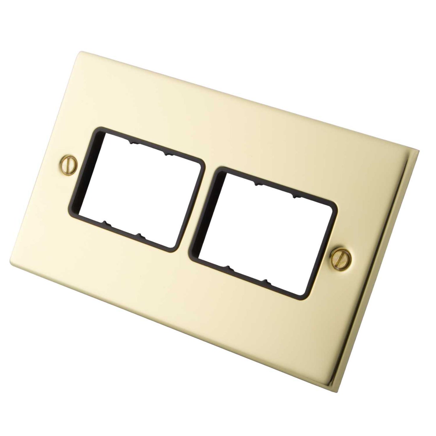 M2 Decorative 2 Gang 6 Module Front Plate Black Insert Polished Brass