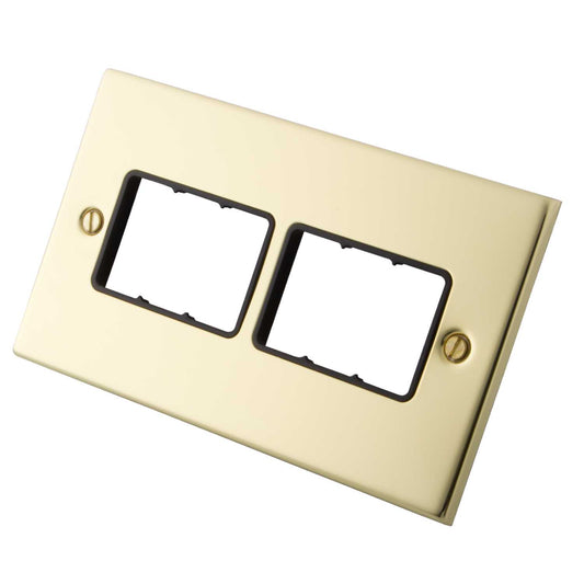 M2 Decorative 2 Gang 6 Module Front Plate Black Insert Polished Brass